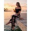 image:imageGRECERELLE Women Elastic High Waisted Wide Leg Pants Woman Casual Palazzo TrousersBlack Palm Leaf