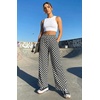 image:imageGRECERELLE Women Elastic High Waisted Wide Leg Pants Woman Casual Palazzo TrousersBlack White Plaid
