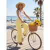 image:imageGRECERELLE Women Elastic High Waisted Wide Leg Pants Woman Casual Palazzo TrousersButter Yellow