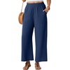 image:imageGRECERELLE Women Elastic High Waisted Wide Leg Pants Woman Casual Palazzo TrousersDark Blue