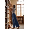 image:imageGRECERELLE Women Elastic High Waisted Wide Leg Pants Woman Casual Palazzo TrousersDark Blue