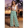 image:imageGRECERELLE Women Elastic High Waisted Wide Leg Pants Woman Casual Palazzo TrousersGreen White Flower