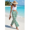 image:imageGRECERELLE Women Elastic High Waisted Wide Leg Pants Woman Casual Palazzo TrousersGreen White Flower