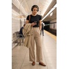 image:imageGRECERELLE Women Elastic High Waisted Wide Leg Pants Woman Casual Palazzo TrousersKhaki