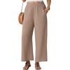 image:imageGRECERELLE Women Elastic High Waisted Wide Leg Pants Woman Casual Palazzo TrousersKhaki
