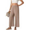 image:imageGRECERELLE Women Elastic High Waisted Wide Leg Pants Woman Casual Palazzo TrousersKhaki