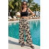 image:imageGRECERELLE Women Elastic High Waisted Wide Leg Pants Woman Casual Palazzo TrousersKhaki Black Flower