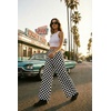 image:imageGRECERELLE Women Elastic High Waisted Wide Leg Pants Woman Casual Palazzo TrousersMiddle Black White Plaid