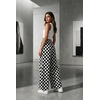 image:imageGRECERELLE Women Elastic High Waisted Wide Leg Pants Woman Casual Palazzo TrousersMiddle Black White Plaid