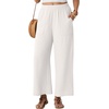 image:imageGRECERELLE Women Elastic High Waisted Wide Leg Pants Woman Casual Palazzo TrousersPearl White