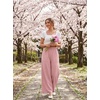 image:imageGRECERELLE Women Elastic High Waisted Wide Leg Pants Woman Casual Palazzo TrousersPink