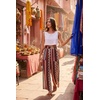 image:imageGRECERELLE Women Elastic High Waisted Wide Leg Pants Woman Casual Palazzo TrousersRed Cashew Stripe