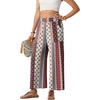 image:imageGRECERELLE Women Elastic High Waisted Wide Leg Pants Woman Casual Palazzo TrousersRed Cashew Stripe