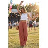 image:imageGRECERELLE Women Elastic High Waisted Wide Leg Pants Woman Casual Palazzo TrousersRust Red