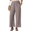 image:imageGRECERELLE Women Elastic High Waisted Wide Leg Pants Woman Casual Palazzo TrousersWh Brown Pinstripe