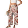 image:imageGRECERELLE Women Elastic High Waisted Wide Leg Pants Woman Casual Palazzo TrousersWhite Red Paisley