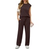 image:imageGRECERELLE 2 Piece Sets For Women Summer 2026 Outfits Lounge Sets Sleeveless Sweatsuits Wide Leg Tracksuits With PocketsDark Coffee