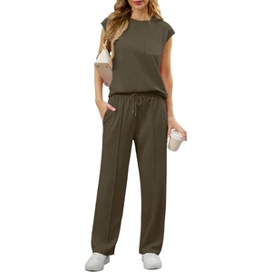 image:imageGRECERELLE 2 Piece Sets For Women Summer 2026 Outfits Lounge Sets Sleeveless Sweatsuits Wide Leg Tracksuits With PocketsArmy Green