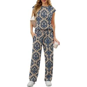 image:imageGRECERELLE 2 Piece Sets For Women Summer 2026 Outfits Lounge Sets Sleeveless Sweatsuits Wide Leg Tracksuits With PocketsBaroque Pattern