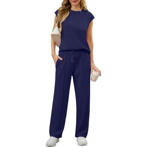 image:imageGRECERELLE 2 Piece Sets For Women Summer 2026 Outfits Lounge Sets Sleeveless Sweatsuits Wide Leg Tracksuits With PocketsDark Blue