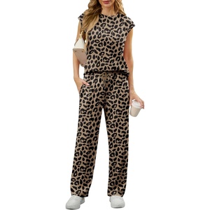 image:imageGRECERELLE 2 Piece Sets For Women Summer 2026 Outfits Lounge Sets Sleeveless Sweatsuits Wide Leg Tracksuits With PocketsFpleopard Khaki