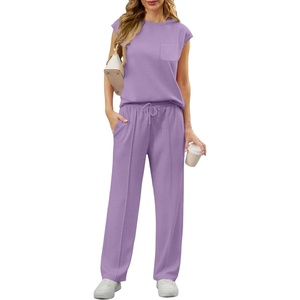 image:imageGRECERELLE 2 Piece Sets For Women Summer 2026 Outfits Lounge Sets Sleeveless Sweatsuits Wide Leg Tracksuits With PocketsLilac