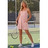 image:imageGRECERELLE Cotton Summer Rompers for Women 2026 Athleisure Jumpsuit Shorts  with Pockets  Casual Athletic  Adjustable Spaghetti Strap  Tennis  Square neck  Beach Vacation Daily WearApricot Pink