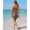 image:imageGRECERELLE Cotton Summer Rompers for Women 2026 Athleisure Jumpsuit Shorts  with Pockets  Casual Athletic  Adjustable Spaghetti Strap  Tennis  Square neck  Beach Vacation Daily WearBrown