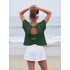 image:imageGRECERELLE Womens Open Back Workout Tops Backless Athletic Shirts Casual Crop Running Tee Y2k YogaDark Green