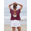 image:imageGRECERELLE Womens Open Back Workout Tops Backless Athletic Shirts Casual Crop Running Tee Y2k YogaWine Red