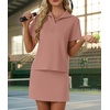 image:imageGRECERELLE Womens Summer 2 Piece Skort Set Half Zip Short Sleeve Top amp Pocketed Tennis Skirt For Sports amp VacationsDark Pink