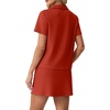 image:imageGRECERELLE Womens Summer 2 Piece Skort Set Half Zip Short Sleeve Top amp Pocketed Tennis Skirt For Sports amp VacationsRed