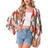 image:imageGRECERELLE Womens Summer Lightweight Cropped Cardigan  Open Front Cover Ups for Dresses Kimono Oversized Trendy Layering Tops Casual Loose Shrug for VacationColorful Geometry