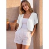 image:imageGRECERELLE Womens Summer Lightweight Cropped Cardigan Shrug  Short Sleeve Casual Bolero Shrugs Open Front Cover Ups for Dresses V Neck Trendy Layering TopsWhite
