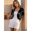 image:imageGRECERELLE Womens Summer Lightweight Cropped Cardigan Shrug  Short Sleeve Casual Bolero Shrugs Open Front Cover Ups for Dresses V Neck Trendy Layering TopsBlack White Carving