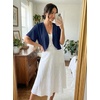 image:imageGRECERELLE Womens Summer Lightweight Cropped Cardigan Shrug  Short Sleeve Casual Bolero Shrugs Open Front Cover Ups for Dresses V Neck Trendy Layering TopsDark Blue