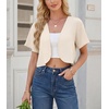 image:imageGRECERELLE Womens Summer Lightweight Cropped Cardigan Shrug  Short Sleeve Casual Bolero Shrugs Open Front Cover Ups for Dresses V Neck Trendy Layering TopsIvory White