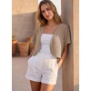 image:imageGRECERELLE Womens Summer Lightweight Cropped Cardigan Shrug  Short Sleeve Casual Bolero Shrugs Open Front Cover Ups for Dresses V Neck Trendy Layering TopsLight Khaki