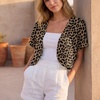 image:imageGRECERELLE Womens Summer Lightweight Cropped Cardigan Shrug  Short Sleeve Casual Bolero Shrugs Open Front Cover Ups for Dresses V Neck Trendy Layering TopsLd Dark Khaki