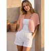 image:imageGRECERELLE Womens Summer Lightweight Cropped Cardigan Shrug  Short Sleeve Casual Bolero Shrugs Open Front Cover Ups for Dresses V Neck Trendy Layering TopsPink