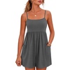 image:imageGRECERELLE Cotton Summer Rompers for Women 2026 Athleisure Jumpsuit Shorts  with Pockets  Casual Athletic  Adjustable Spaghetti Strap  Tennis  Square neck  Beach Vacation Daily WearDark Gray