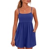 image:imageGRECERELLE Cotton Summer Rompers for Women 2026 Athleisure Jumpsuit Shorts  with Pockets  Casual Athletic  Adjustable Spaghetti Strap  Tennis  Square neck  Beach Vacation Daily WearRoyal Blue