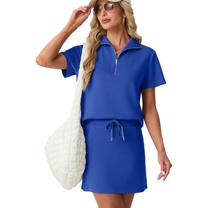 image:imageGRECERELLE Womens Summer 2 Piece Skort Set Half Zip Short Sleeve Top amp Pocketed Tennis Skirt For Sports amp VacationsRoyal Blue