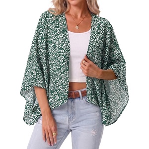 image:imageGRECERELLE Womens Summer Lightweight Cropped Cardigan  Open Front Cover Ups for Dresses Kimono Oversized Trendy Layering Tops Casual Loose Shrug for VacationGreen White Flower