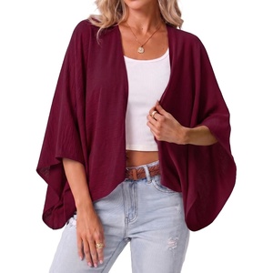 image:imageGRECERELLE Womens Summer Lightweight Cropped Cardigan  Open Front Cover Ups for Dresses Kimono Oversized Trendy Layering Tops Casual Loose Shrug for VacationWine Red
