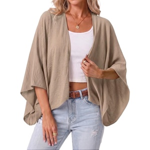 image:imageGRECERELLE Womens Summer Lightweight Cropped Cardigan  Open Front Cover Ups for Dresses Kimono Oversized Trendy Layering Tops Casual Loose Shrug for VacationLight Khaki
