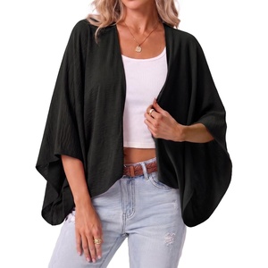image:imageGRECERELLE Womens Summer Lightweight Cropped Cardigan  Open Front Cover Ups for Dresses Kimono Oversized Trendy Layering Tops Casual Loose Shrug for VacationBlack