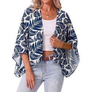 image:imageGRECERELLE Womens Summer Lightweight Cropped Cardigan  Open Front Cover Ups for Dresses Kimono Oversized Trendy Layering Tops Casual Loose Shrug for VacationWhite Palm Leaf