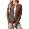 image:imageGRECERELLE Cardigan Sweaters for Women Lightweight Crewneck Button Down Soft Knit Dressy Cardigans 2026Brown