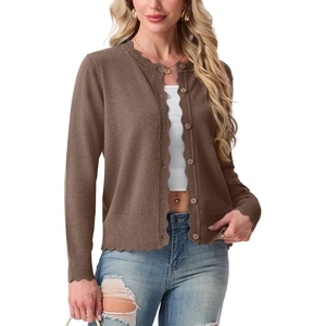 image:imageGRECERELLE Cardigan Sweaters for Women Lightweight Crewneck Button Down Soft Knit Dressy Cardigans 2026Brown